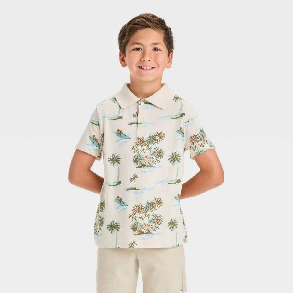 NWT Boys' Short Sleeve Polo T-Shirt - Cat & Jack™ Beige XS (4/5) - MSRP $10 - Picture 2 of 2